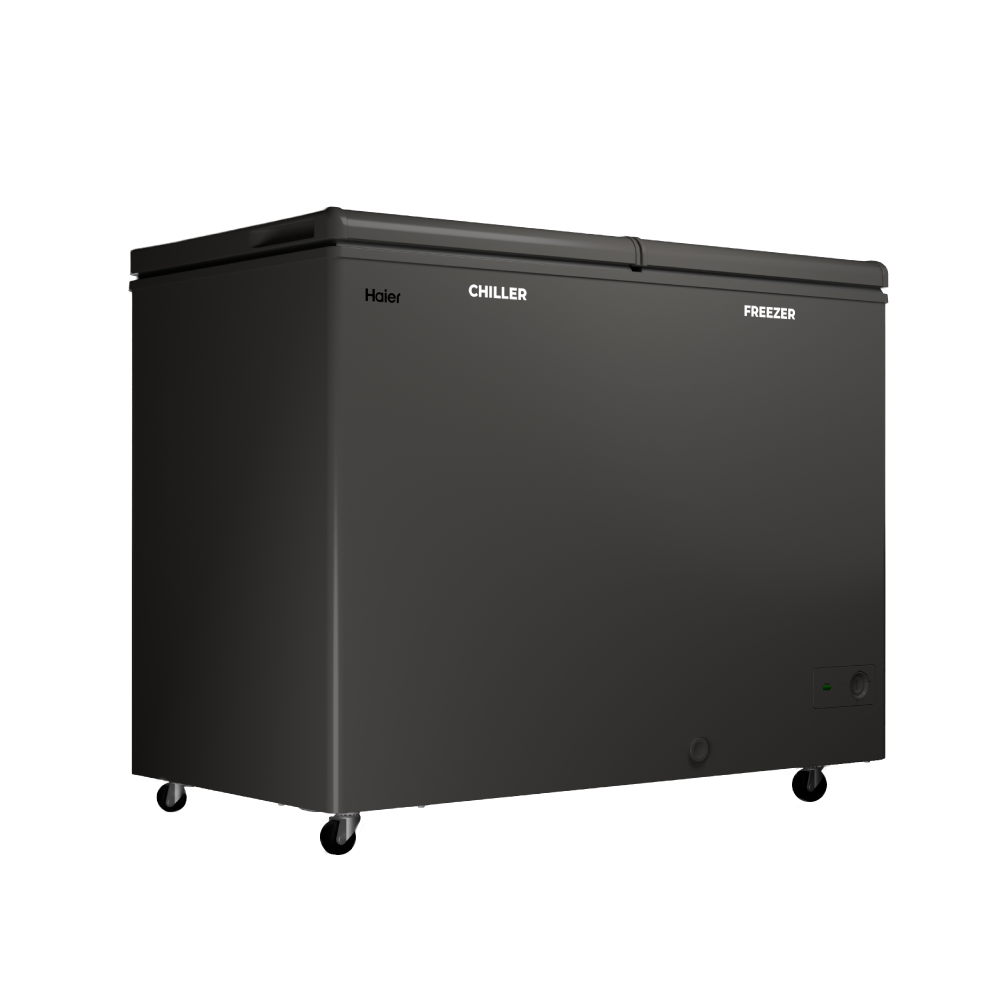 Haier 350 ltr, double door -  Embossed Titanium Grey colour,Dual Compartment Combo Chest Freezer